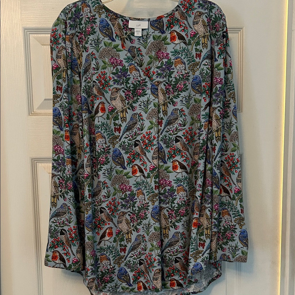 JJill Vibrant Bird and Floral Print Blouse